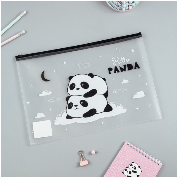 Папка-конверт на молнии MeShu "Hello Panda", A4, 150мкм, прозрачная с рисунком MS_44823 342735