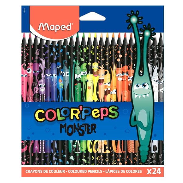 Карандаши пластиковые 24 цветов "Color'Peps Black Monster" корпус трехгранный в картонной упаковке е/п MAPED 862624
