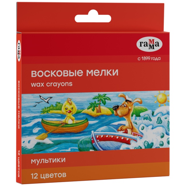 Мелки восковые Гамма "Мультики", 12цв., круглые, картон. упак., европодвес NEW 305856 2131018_01_29