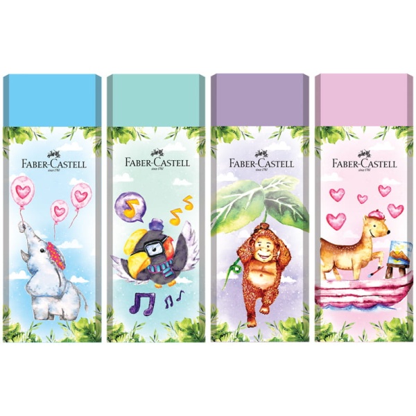 Ластик Faber Castell "Happy Jungle", прямоугольный, картонный футляр, 62*21,8*11,5мм, ассорти 306116 188739